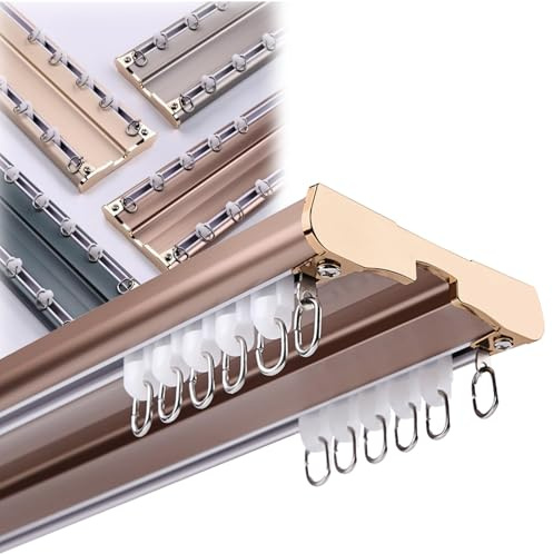 Riel de cortina de aluminio de doble panel, barra de techo en T, barra de cortina de 2 vías de alta resistencia para sala de estar y baño, decoración del hogar (, 2,6 m)