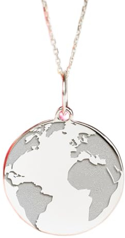 LKBEADS Halskette mit Weltkarten-Anhänger aus 925er Sterlingsilber, zierlicher Globus-Charm, mit 45,7 cm langer Kettenstift, Größe: 24 mm, versilbert, handgefertigter Unisex-Schmuck, LKGP_02371