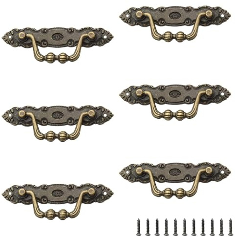 BrKern 6er Schubladengriffe Vintage Set - Antik Design Möbelgriffe aus Zinklegierung, Einfach zu Montierende Schrankgriffe für Küche & Wohnzimmer, Inkl. Schrauben
