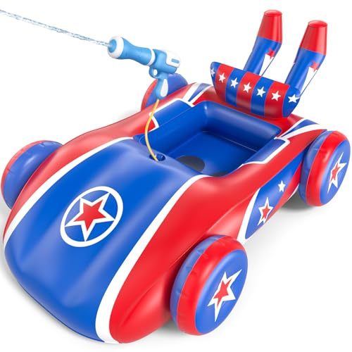 Inflatable Racing Car Pool Toy with Water Gun, Summer Pool Party Interactive Water Fight Game Toy for Backyard Outdoor Splash Activities