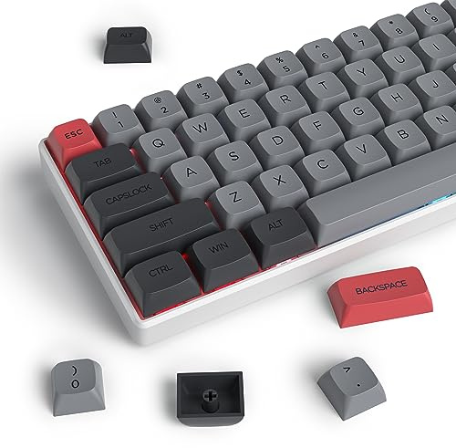 Owpkeenthy Retro XDA Profile Keycaps, Dark Gray-Red | PBT Material, 134 Keys Black & Grey Keycap Set, Compatible with Cherry MX Switches, Full Size 60% 65% 75% Mechanical Keyboard