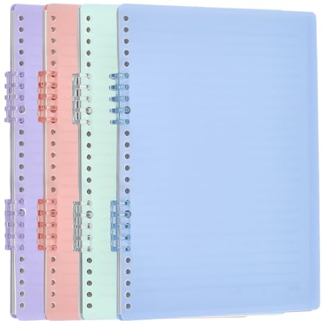 CRAFTYMELODY Campus Smart Ring Binders 4 Pack Rectangle B5 Notebook Mixed Color Binder Up to 45 Sheets 20 Holes Slim Binder Folder and 180 Campus Loose Leaf Paper Notebook for Work Study Journal