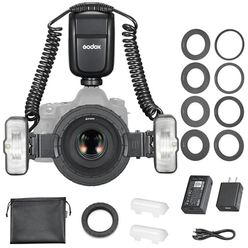 Godox MF-T76 S Kamerablitz,Mikro Doppelkopf TTL Blitz, Camera Flash Speedlite,Blitzgerät,kompatibel mit Sony-Kameras, 76W, GN22.4, 1-1/256-Ausgang,mit Batterie,für Mikro-Tier- und Pflanzenfotografie