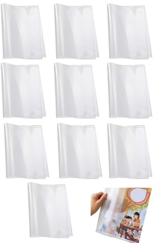 LONZIKP 10 Copertine Trasparenti 16k per Quaderni e Libri Scolastici | Foderi Protettivi in PVC Resistente, Facili da Applicare per Scuola, Ufficio e Università