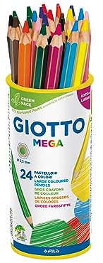 GIOTTO Mega - Astuccio Da 24 Matite A Pastello Colorate, 24x33 cm, Colori Intensi