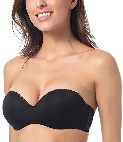 DOBREVA Women's Strapless Push Up Bra Padded Underwire Boost Cups Multiway Bandeau Bra Black 34A