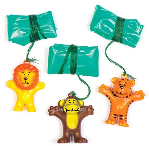 Baker Ross AV162 Mini Animal Parachute Toys - Pack of 8, Kids Jungle Themed Party Bag Fillers For kids Imaginative Play, Flying and Racing