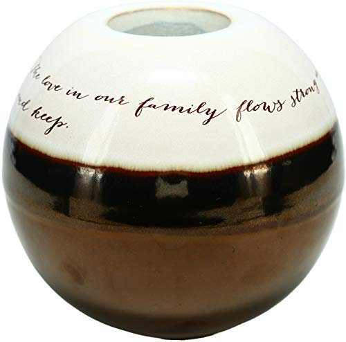 Pavilion Gift Company The Love in Our Family Flows Strong and Deep, Leaving Us Memories to Treasure and Keep 4.5 Inch Round Tealight Candle Holder with Unique Reflective Glaze, Cream