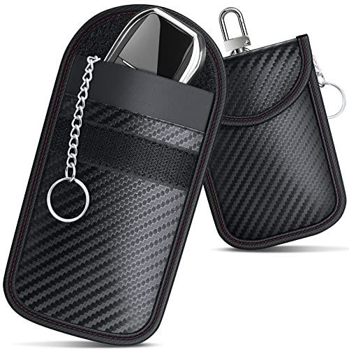 caslord Keyless Go Protection Chiave per Auto, Confezione da 2 Borse Faraday Custodia Protettiva Keyless Go in Pelle in Fibra di Carbonio RFID Blocker Portachiavi 11.5 x 7.5 cm(Rosso+Rosso)