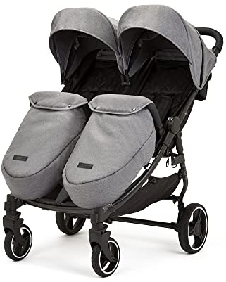 Ickle Bubba Venus Silla Doble – Desde el nacimiento hasta 15 kg (aprox. 3 años), cochecito gemelar compacto, ligero y plegable, incluye plástico de lluvia (Gris Espacial, Max)