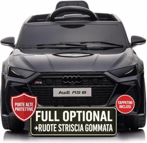 TOYSCAR Macchina Elettrica per Bambini Audi RS6 Full Optional Auto Elettrica per Bambini Telecomandata Sedile in Pelle Porte Apribili Doppio Motore Elettrico 12V Carico 25 kg