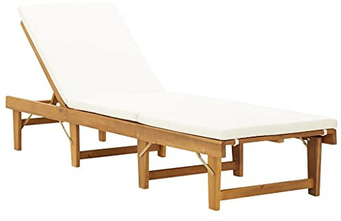 RONGQI Klappbare Sonnenliege mit Auflage, Gartenliege, Liegestuhl, Sonneninsel Outdoor, Sonnenstuhl, Gartenmöbel, Bäderliege, Relaxliege, Terrasse,Akazie Massivholz