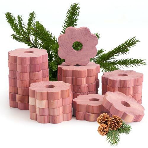 Yizhet Cedro Antipolillas, 24 x Anillos Florales de Madera de Cedro Natural | Repelente de Polillas, Protección Antipolillas para Ropa, Armarios, Ambientador, Perchas, Cajones