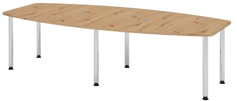 Bümö Konferenztisch oval 280x130 cm großer Besprechungstisch in Asteiche, Besprechungstisch mit Chromfüßen, Meetingtisch für 10 Personen, XXL-Tisch für Besprechungsraum & Meeting