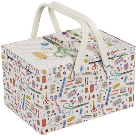 Hobby Gift Large Twin Lid Sewing Craft Storage Box, Appliqué, Embroidered, Haby Notions