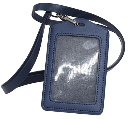 BAWAKO Ausweishüllen echt Leder, ID Kartenhalter Ausweishalter aus robustem Leder, ID Badge Holder mit PU leder Band (Blau, V)