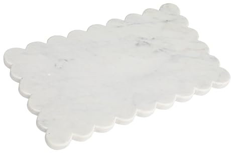 Creative Co-Op Marble Cheese Board with Scalloped Edge, White