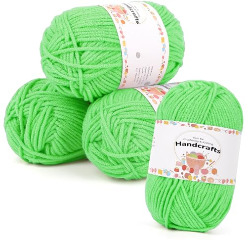 Aeelike 200g(4x50g) Wolle Bunt 5Ply Strickwolle aus Acryl, Ultraweiche Garn zum Häkeln und Stricken, Polyacryl Häkelgarn von Mützen, Pullover, Fluoreszierendes Grün