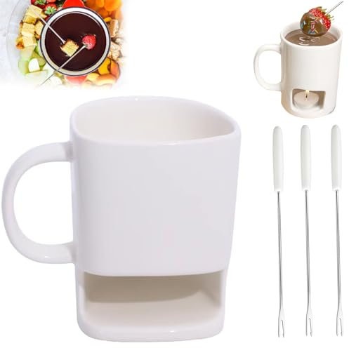 Chocolate Fondue Mug, Chocolate Fondue Mugs Set of 3 Fork, Chocolate Fondue Cup, Chocolate Fondue Mug with Fork Sets, Fondue Pot Set for Chocolate (Nomarl Cup)