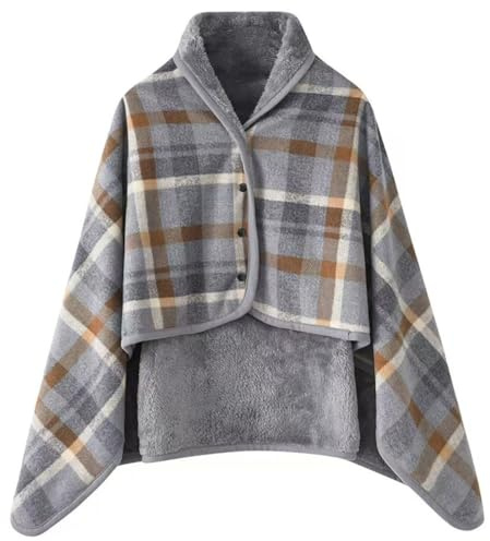 WINKEEY Poncho delle donne, mantello caldo invernale, maglia Cape Cardigan per le donne, Wrap Open Front Cape, coperta calda invernale, coperta in pile spessa,Marrone Grigio