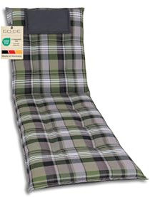GO-DE Textil Bequeme und attraktive Polsterauflagen für Gartenliegen (Einzelset, Karo grün, Liegenauflage)