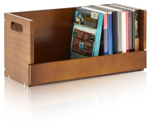 CroBlissful 1 Set Wooden DVD Storage Box DVD Storage Shelf Holder Solid Wood Cassette Tape Display Organizer with Carrying Handle for CD, Movie Cases, Each Organizer Can Store up to 26 Boxes (Brown)