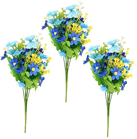 EPIGEIST 3pezzi Bouquet Di Margherite Artificiali Plastica Da Teste Di Fiori Per Decorazioni Di Matrimonio e Casa Colore Blu Per Composizioni Floreali e Centrotavola