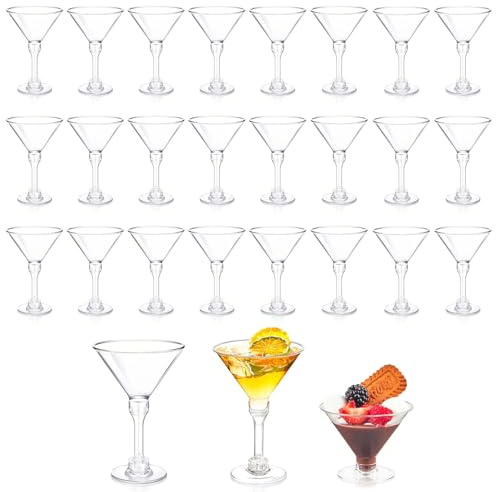 SCDZY Martini Glasses, 25 Pcs Plastic Cocktail Glasses, 150ml Reusable Cocktail Glassess Adjustable Ice Cream Dessert Cups for Wedding Birthday Garden Christmas Picnic Parties