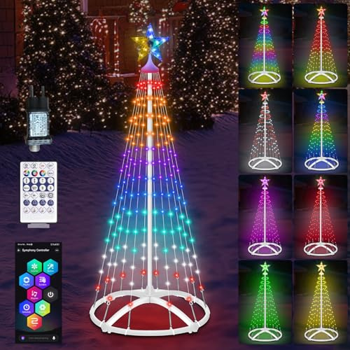 130 LED Weihnachtsbaum, 1.2M RGB Tannenbaum Lichterbaum Weihnachtsdeko mit Timer, Helligkeit, Musikmodus, Fernsteuerung/APP, DIY Smart Lichterkette Weihnachtsbaum für Garten Balkon Weihnachtsdeko