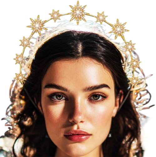 Halloween Headband Star Tiara Sparkly Festival Headpiece Carnival Rave Princess Rhinestone Hair Band Hair Accessories Party Headdress(Gold)