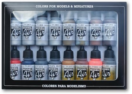 Vallejo Model Air Metallic Effects Acrylic Paint Set for Air Brush - Assorted Colours (Pack of 16),17 ml