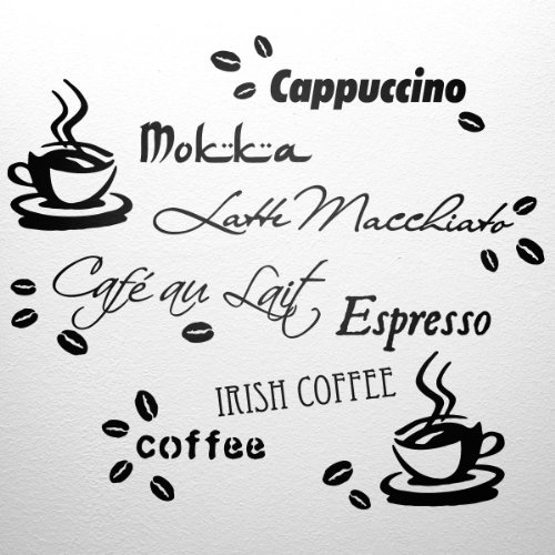 WANDfee Wandtattoo Küche Kaffee Spruch Kaffeetasse Kaffeebohnen Wandsticker Cafe Coffee Wandaufkleber schwarz