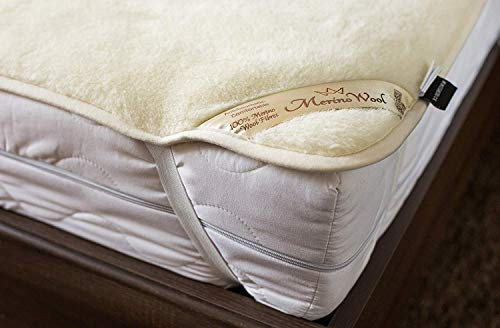 Merino Wool Australische Wende-Matratzenauflage, weiche Kaschmir-Merinowolle & Reine Baumwolle, Eckgurte unter Decke, Babybett, Größe 140 x 70 cm, Wollmarke