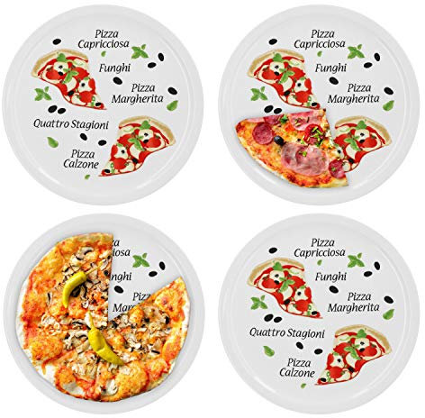 Juego de 4 platos para pizza Margherita grande – 30,5 cm Plato de porcelana con un precioso diseño – para pizza/Pasta, los 'Grandes Hambre' o para anrichten Adecuado