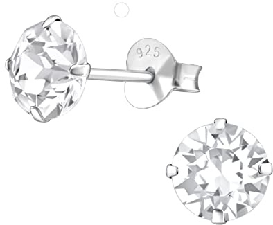 Bungsa silberne OHRSTECKER mit LA CRYSTALE™ Kristall klar- 6mm rund - mit echtem europäischem Kristall-Stein für Damen