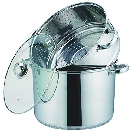 Kamberg Cuscusera / Al vapor / Olla 3 en 1, 26 cm, 10 litros, acero inoxidable, tapa de vidrio, todos los incendios, incluida la inducción