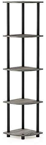 Furinno Eckregal mit 5 Ebenen, Holz, Eiche Grau/Schwarz, 29.46 x 29.46 x 146.56 cm