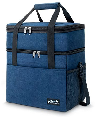 Viedouce Kühltasche, Erweiterbar Isolierte Picknicktasche für Männer Frauen, Doppelte Fächer Wasserdicht Auslaufsicher Lunchtasche mit Schultergurt Bieröffner für Outdoor Camping Reisen (Blau, 30L)