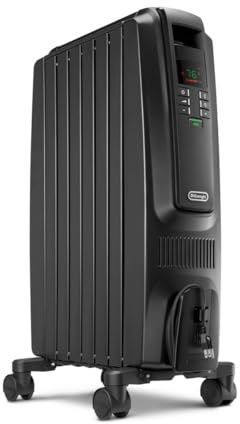 DeLonghi Dragon Digital Oil Filled Radiator Heater, 1500W Electric Space Heater for indoor use, programmable timer, Energy Saving, full room heater with safety features TRD40615EBK, 16x10x26, Black