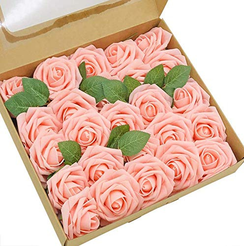 Ruiuzioong Künstliche 25 Stück Rosen Blumen Schaumrosen Foamrosen Kunstblumen Rosenköpfe Gefälschte Kunstrose Rose für Hochzeit Blumensträuße Braut Zuhause Dekoration (Hell rosa, 25 Stück)