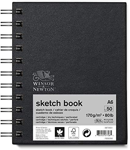 Winsor & Newton 6673001 Skizzenbuch mit Spiralbindung - 50 Blatt Skizzenpapier, 170g/m² mit mikroperforieten Blättern in DIN A6
