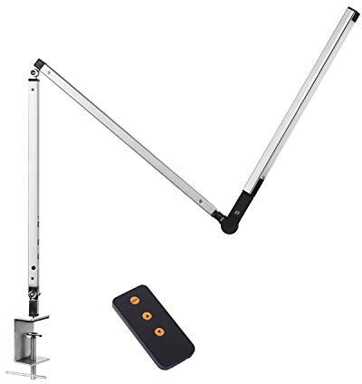 ACMHNC 9W LED Klemmleuchte Dimmbar Mit Fernbedienung, Leselampe Klemme,3 Farbtemperatur Touch Schreibtischlampe Klemmbar Langer Arm Tischlampe Faltbar Drehbar Klemmlampe Für Buch Bett Büro,Silber