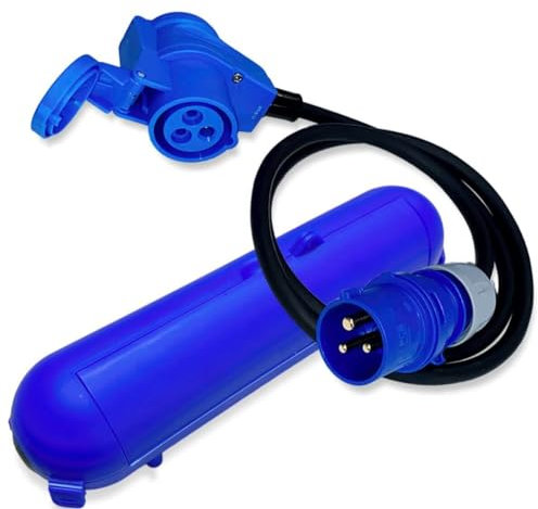 IntuiFlex CEE Adapter Safebox Set - Kabel Winkel-Kupplung auf CEE Stecker 1,5 Meter IP44 230V / 16A 3-polig für Camping, Boot, Camper, Wohnwagen, Wohnmobil - CEE Camping Adapter Strom Kabelbox Set