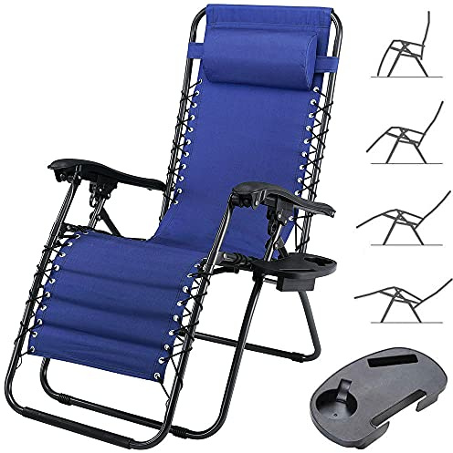 BAKAJI Sedia gravità Zero Sdraio da Giardino Poltrona Relax Pieghevole Salvaspazio con Vassoio Tubolari Acciaio 22mm Reclinabile Tessuto in Oxford Traspirante Terrazzo Piscina Esterno (Blu)