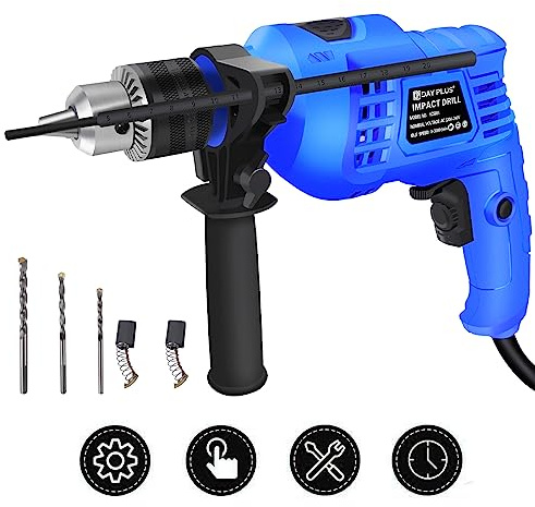 Hammer Drill, 850W Impact Drill, Hammer and Drill 2-in-1 Electric Drill, 3000RPM, 13mm Metal Chuck, Variable-Speed, 360° Rotating Handle, for Drilling Steel Masonry Concrete