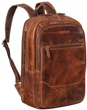 STILORD Reece Affärs Läder Rygsäck Vintage Laptop Rygsäck Stor Arbetsryggsäck DIN A4 Ryggsäck XL Trolley Påsättningsbar i Äkta Läder Farbe:Kara-konjak
