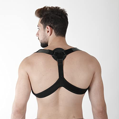 Armor Adult Universal Upper Back Brace for Posture Correction, Clavicle Stabilizer and Bandage, Thoracic Spine Support, Adjustable Hook and Loop Closure, Black Color for Men and Women