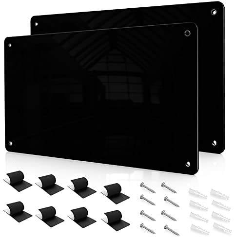 17.7 x 11.8 2 Pack Black Metal Magnetic Board - Magnet Bulletin Board to Display Magnetic Letters Numbers Animal, Poetry, Spice Jars, Notes, Photos, Suitable for Wall, Refrigerator, Cubicle