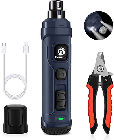 Bousnic Krallenschleifer und -knipser-Kit für Hunde - 2-Gang-Leise-Krallentrimmer für Haustiere, sicheres elektrisches Zehennagelpfoten-Glättungswerkzeug für kleine, mittelgroße Hunde und Katzen