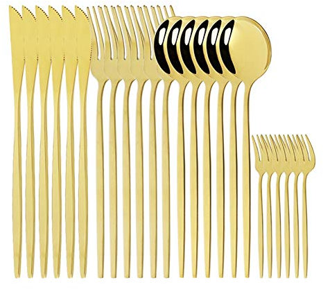 24 stücke Black Gold Geschirr Set Edelstahl Besteck Messer Gabel Löffel Besteck Set Geschirr Besteck Set essgeschirr (Color : Gold)